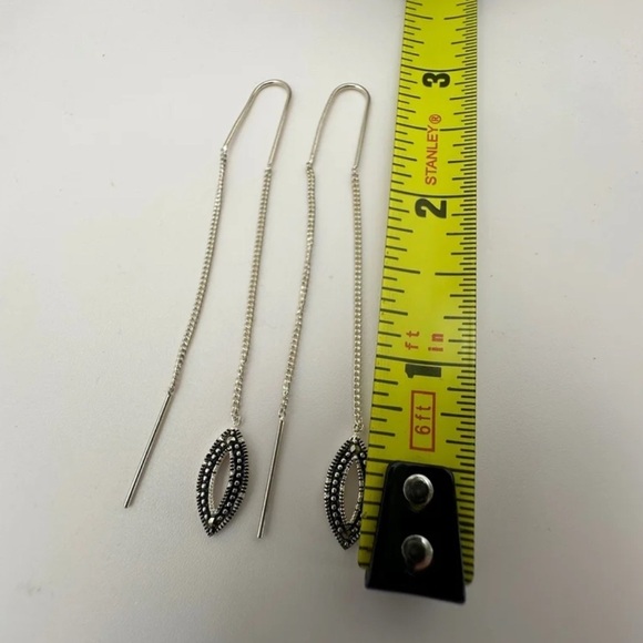 Delicate Charles Winston 925 Sterling Silver Marcasite Threader Earrings - Picture 15 of 15